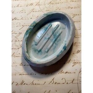 Handmade Soap Dish Cement Soap Holder Oval Bathroom Kitchen Marbled Teal